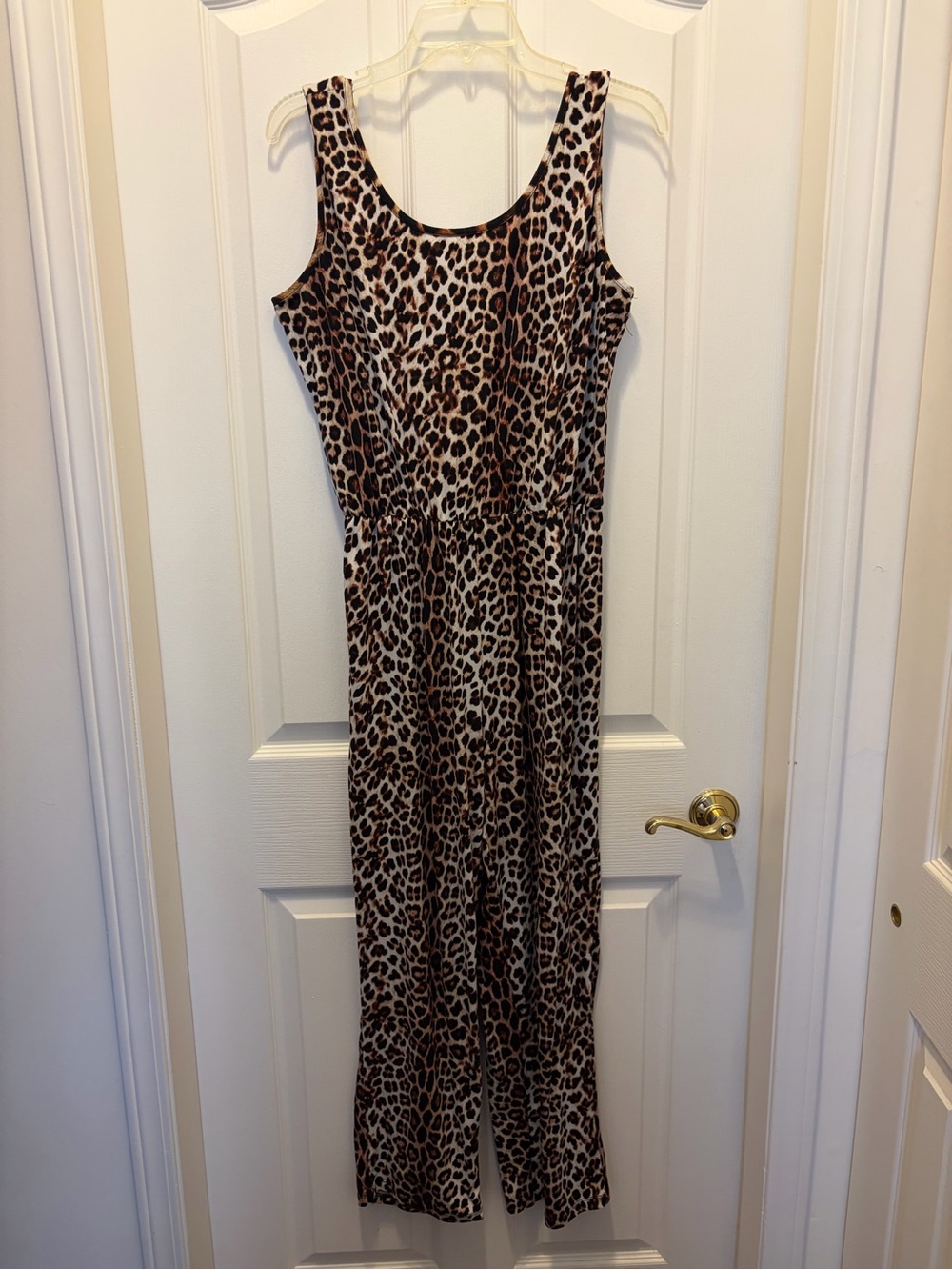 Suzy Shier Leopard Print Sleeveless Jumpsuit - Brown/Tan